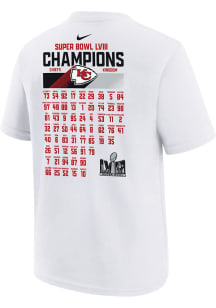 Nike Kansas City Chiefs Youth White Super Bowl LVIII Champs Roster Short Sleeve T-Shirt