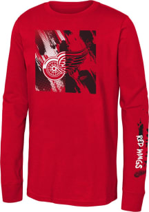 Detroit Red Wings Youth Red Half and Half Long Sleeve T-Shirt