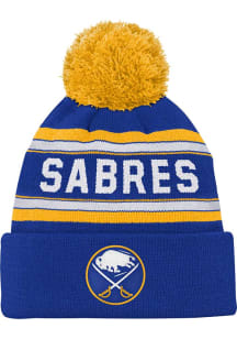 Buffalo Sabres Blue Wordmark Jacquard Cuff Pom Youth Knit Hat