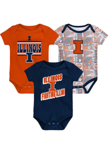 Baby Navy Blue Illinois Fighting Illini Sunday Commics 3PK SS Design One Piece Set