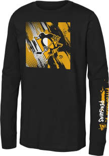 Pittsburgh Penguins Youth Black Half and Half Long Sleeve T-Shirt