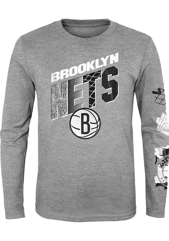 Brooklyn Nets Boys Parks Wreck Long Sleeve T-Shirt - HEATHERGREY