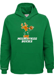 Mitchell and Ness Milwaukee Bucks Youth Kelly Green Retro Logo Long Sleeve Hoodie