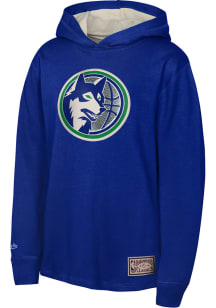 Mitchell and Ness Minnesota Timberwolves Youth Blue Thermal Wordmark Long Sleeve Hoodie