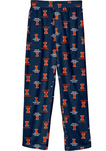 Youth Navy Blue Illinois Fighting Illini All Over Logo Printed Loungewear Sleep Pants