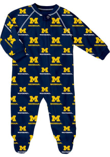 Baby Navy Blue Michigan Wolverines Raglan Loungewear One Piece Pajamas