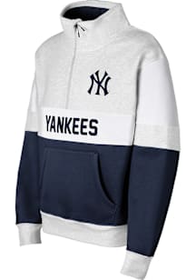 New York Yankees Girls Navy Blue Club Trainer 1/2 Zip Long Sleeve Hooded Sweatshirt