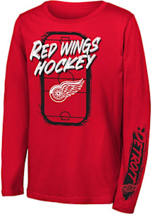 Detroit Red Wings Youth Red Edgy Long Sleeve T-Shirt