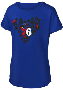 Philadelphia 76ers Girls Blue Safari Heart Short Sleeve Tee