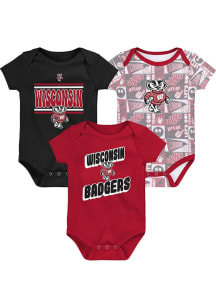 Baby Red Wisconsin Badgers Sunday Commics 3PK SS Design One Piece Set