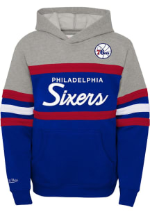Mitchell and Ness Philadelphia 76ers Youth Blue Head Coach Long Sleeve Hoodie