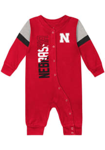 Baby Red Nebraska Cornhuskers Play Hard Long Sleeve One Piece