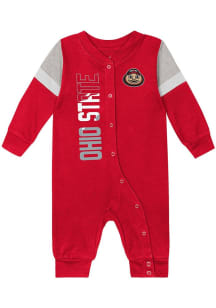 Baby Red Ohio State Buckeyes Play Hard Long Sleeve One Piece
