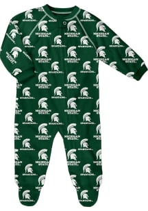 Baby Green Michigan State Spartans All Over Team Graphic Loungewear One Piece Pajamas