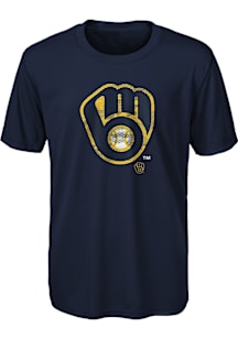 Milwaukee Brewers Youth Navy Blue Big Deal Short Sleeve T-Shirt
