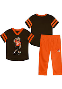 Cleveland Browns Infant Brown Red Zone Mascot Set Top and Bottom