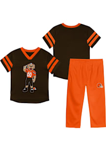 Cleveland Browns Toddler Brown Red Zone Mascot Set Top and Bottom