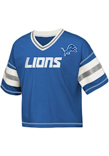 Detroit Lions Girls Blue Grid Iron Short Sleeve Fashion T-Shirt