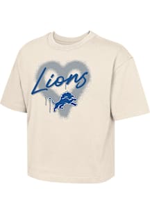 Detroit Lions Girls White Spray Heart Short Sleeve Tee