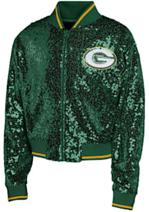 Green Bay Packers Girls Green Glam Squad Long Sleeve Full Zip Jacket