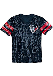 Houston Texans Girls Navy Blue Glam Striped Sequin Short Sleeve Fashion T-Shirt