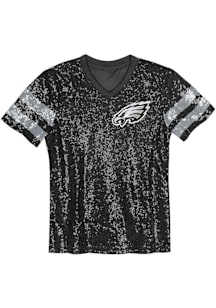 Philadelphia Eagles Girls Black Glam Striped Sequin Short Sleeve Fashion T-Shirt