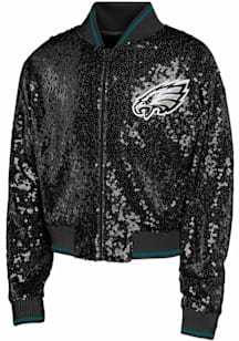 Philadelphia Eagles Girls Black Glam Squad Sequin Long Sleeve Full Zip Hooded Sweatshirt