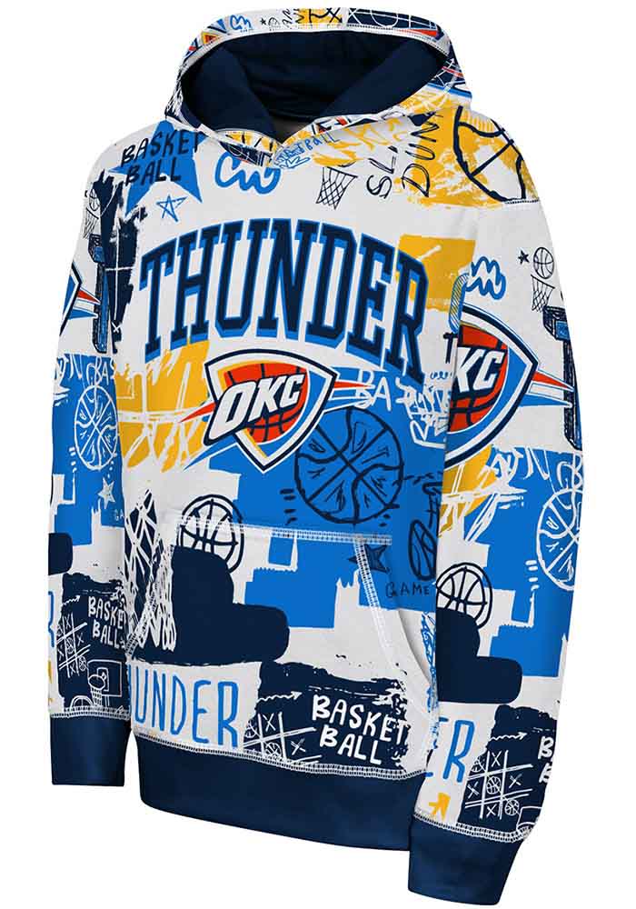 ジャンクフード メンズ パーカー Oklahoma City Thunder Junk Food Wordmark Colorblock Fleece Pullover Hoodie - Navy/White Oklahoma City Thunder Youth NAVY Wild Style Long Sleeve Hoodie