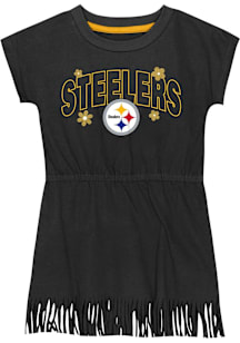 Pittsburgh Steelers Toddler Girls Black Flower Power Short Sleeve Dress
