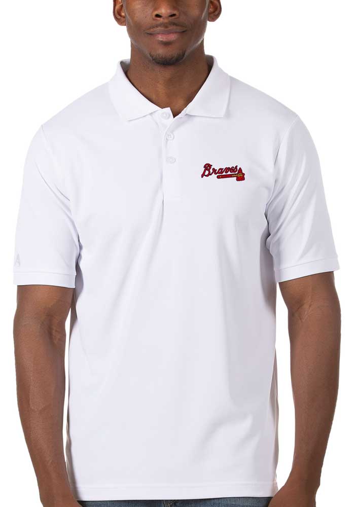 Antigua Atlanta Braves Mens White Legacy Pique Short Sleeve Polo