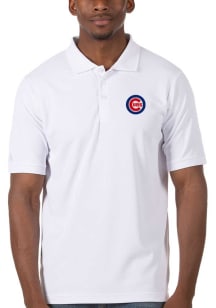 Antigua Chicago Cubs Mens White Legacy Pique Short Sleeve Polo