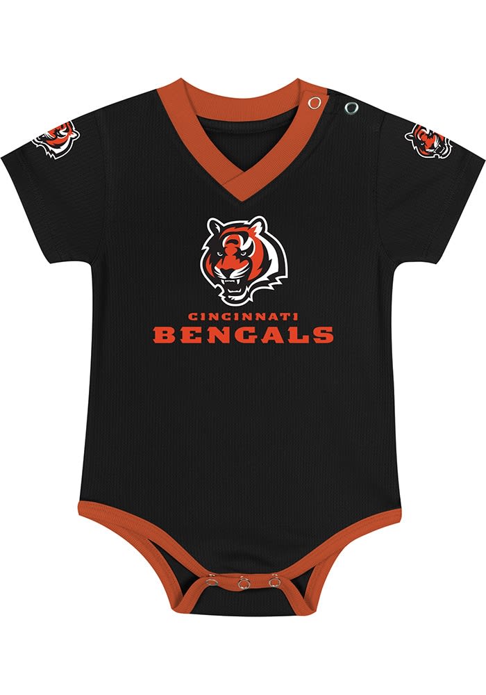 Cincinnati Bengals Baby Black Team Leader Short Sleeve One Piece