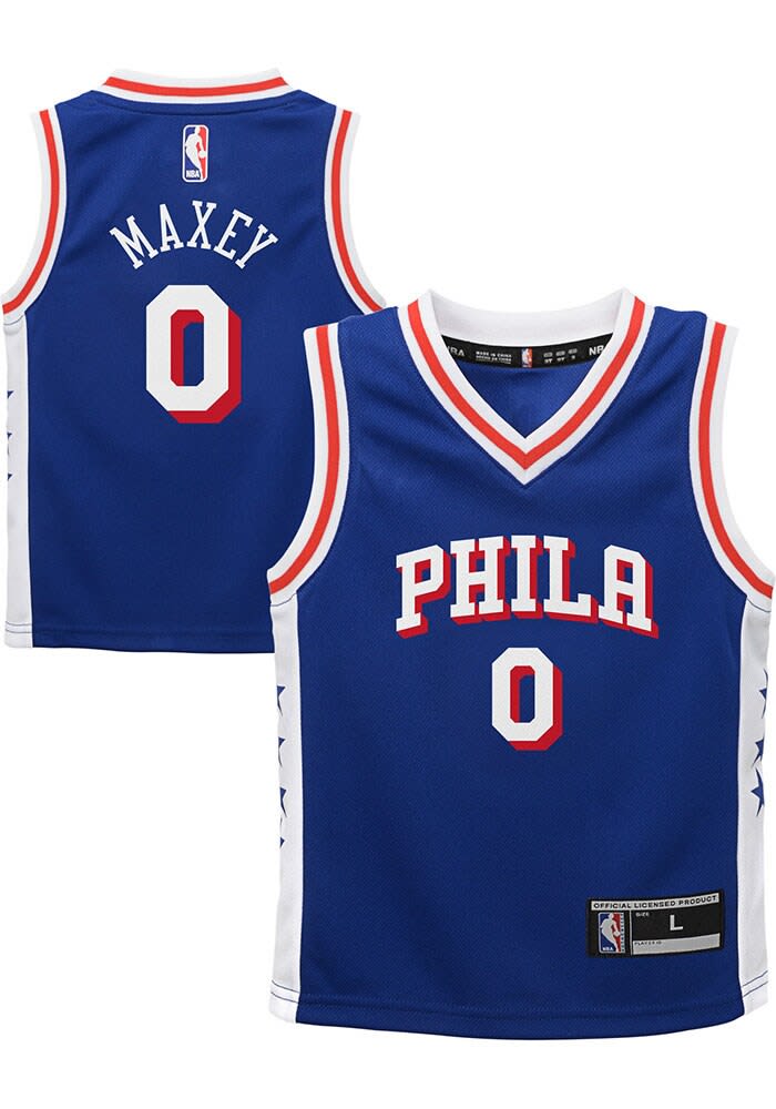 Tyrese Maxey Large icon edition Philadelphia 76ers Blue hotsell Home Jersey