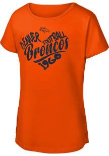 Denver Broncos Girls Orange Script Heart Short Sleeve Tee