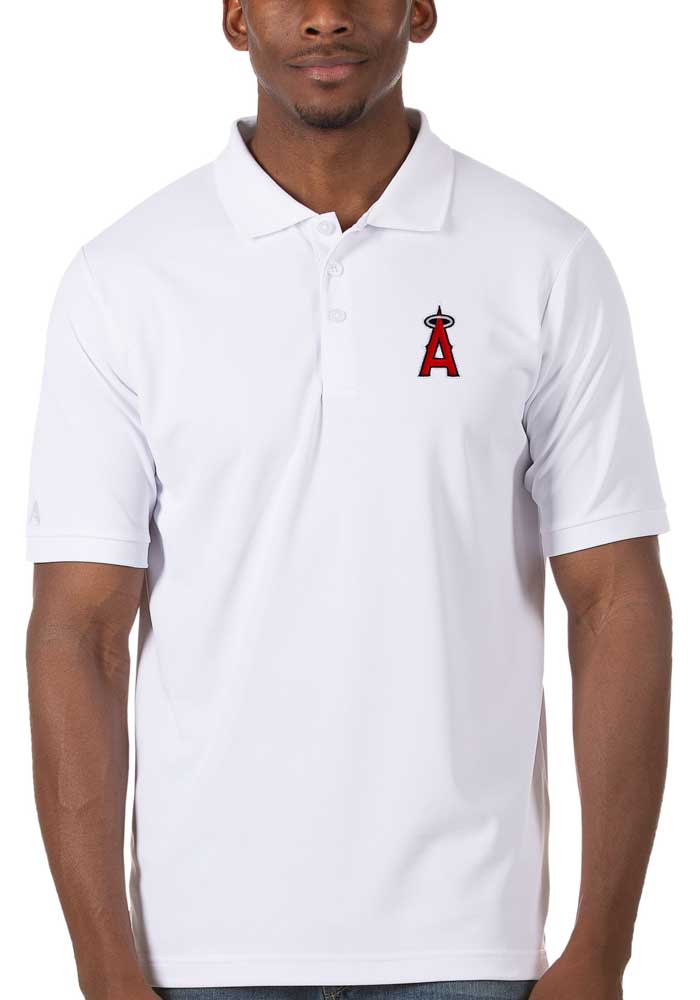 Antigua Los Angeles Angels Mens White Legacy Pique Short Sleeve Polo
