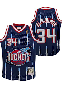 Hakeem Olajuwon  Mitchell and Ness Houston Rockets Youth Swingman Road Navy Blue Basketball Jersey
