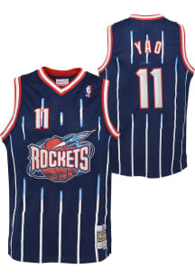 Yao Ming  Mitchell and Ness Houston Rockets Youth Swingman Road Navy Blue Basketball Jersey