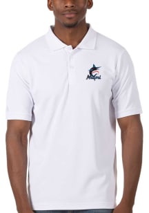 Antigua Miami Marlins Mens White Legacy Pique Short Sleeve Polo