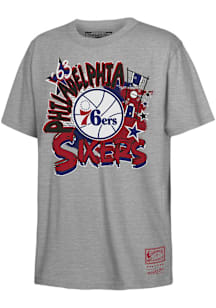 Mitchell and Ness Philadelphia 76ers Youth Grey Play By Play Short Sleeve T-Shirt