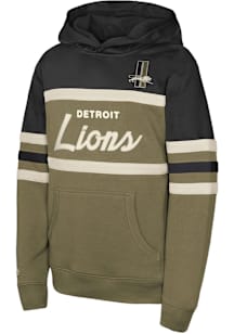 Mitchell and Ness Detroit Lions Youth Olive Head Coach Long Sleeve Hoodie