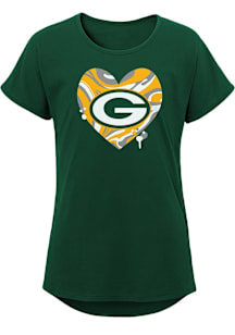 Green Bay Packers Girls Green Drip Heart Short Sleeve Tee