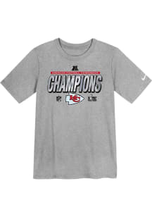 Nike Kansas City Chiefs Boys Grey 2024 Conference Champions LR Trophy Collection Short Sleeve T-Sh..