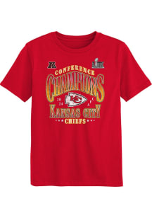 Kansas City Chiefs Boys Red 2024 Conference Champions RT Side Draw Short Sleeve T-Shirt