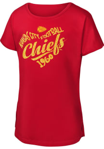 Kansas City Chiefs Girls Red Script Heart Short Sleeve Tee