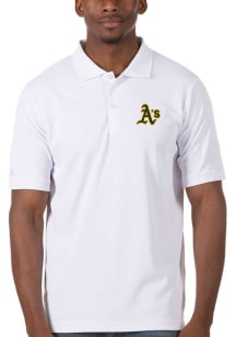 Antigua Oakland Athletics Mens White Legacy Pique Short Sleeve Polo