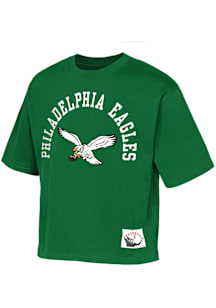 Mitchell and Ness Philadelphia Eagles Girls Kelly Green Boxy Oversized Short Sleeve Fashion T-Shir..