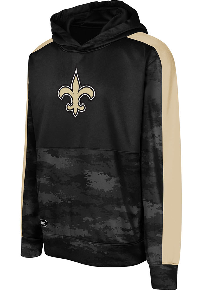 New Orleans Saints Youth BLACK Pro Drill Long Sleeve Hoodie