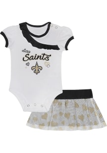 New Orleans Saints Infant Girls White Love My Team Set Top and Bottom