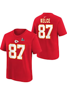 Travis Kelce Kansas City Chiefs Youth Red 2024 Super Bowl Participant NN Player Tee