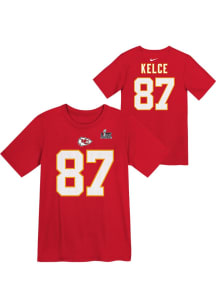 Travis Kelce  Kansas City Chiefs Boys Red 2024 Super Bowl Participant NN Short Sleeve T-Shirt